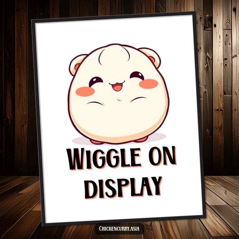 Funny dumpling digital art print, a cheerful character with happy eyes wiggling joyfully, cute and happy.