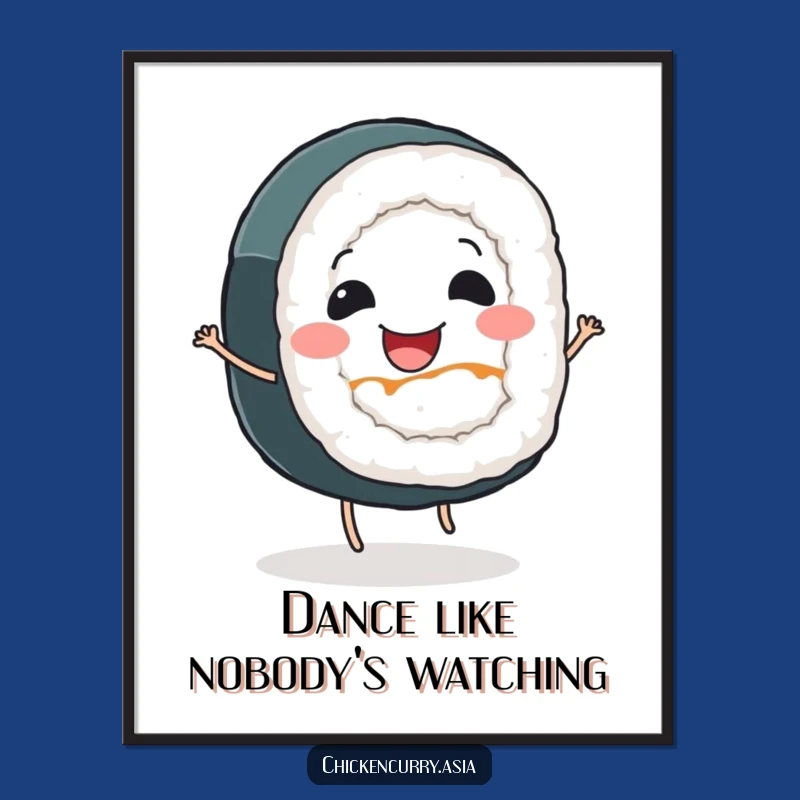 Funny Sushi Roll Dancing Poster - Vibrant Wall Art for Foodies