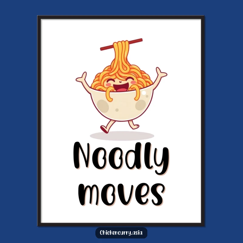Funny Noodle Dance Poster: Vibrant Food Art Print for Kitchen Decor