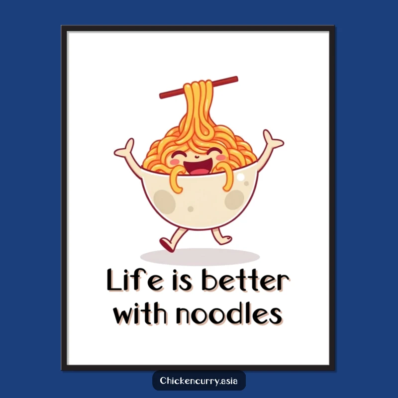 Funny Free Printable Wall Art: Dancing Noodles Bowl, Joyful Design, Downloadable Food Art Poster