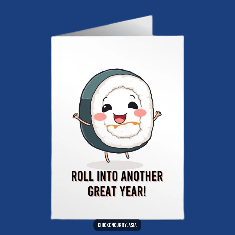 Free Printable Birthday Card: Dancing Sushi Roll Funny Downloadable Gift