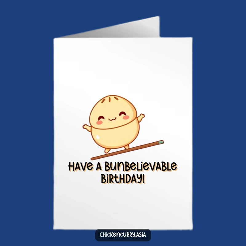 Free Printable Birthday Card: Joyful Steamed Bun, Chopstick Balance, Downloadable Cute Card