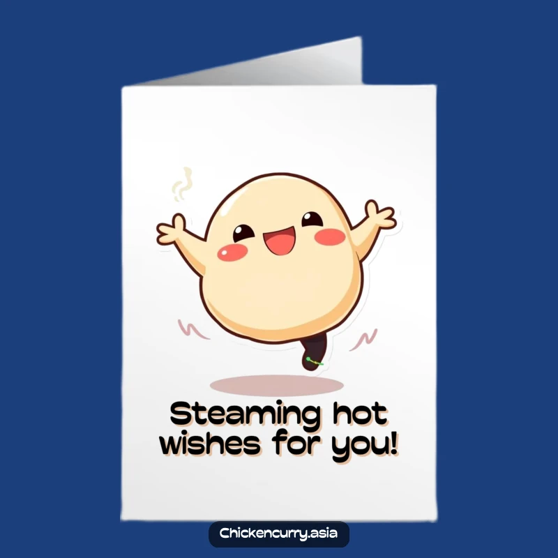 Free Printable Birthday Card: Funny Dumpling Gift, Joyful Steam Design, Downloadable Digital Card