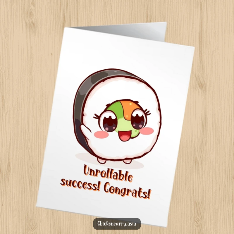 Funny Free Printable Congratulations Card: A piece of sushi with wide eyes excitedly reaches for an ingredient.