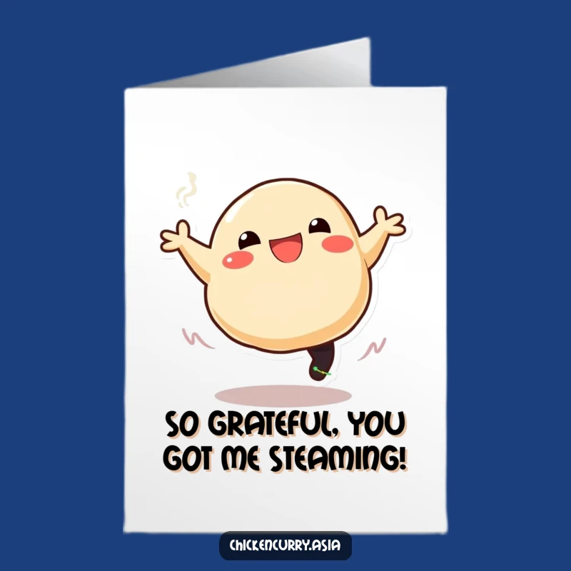 Free Printable Thank You Card: Smiling Dumpling, Steam Design, Downloadable Appreciation Card